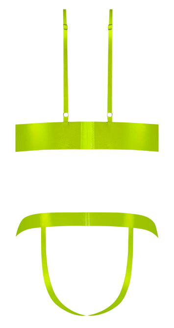 Strap Tease Bra & Crotchless Panty Neon Yellow