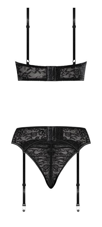 Ooh La Lace Demi Bra Garter & Tanga Black