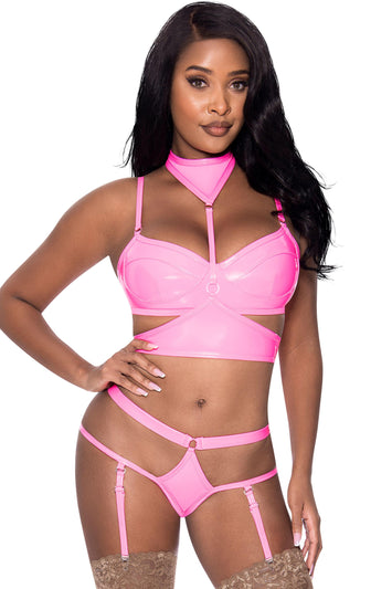 Club Candy Bra Harness & Panty Pink Large Extra Large