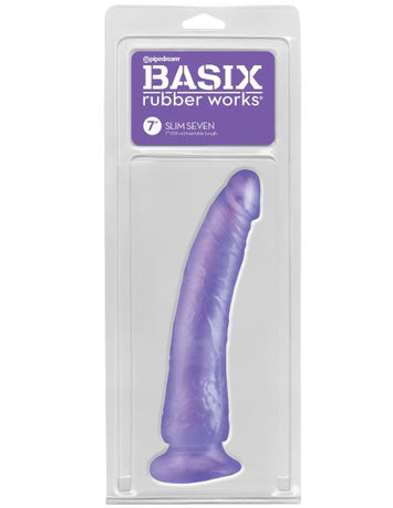 Basix Rubber Works Slim 7in Dong W/ Suction Cup Purple