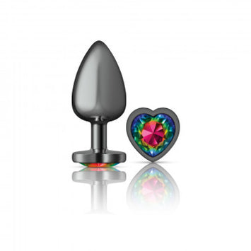 Cheeky Charms Heart Rainbow Large Gunmetal Butt Plug Default Title
