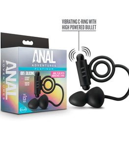 Anal Adventures Platinum Silicone Anal Plug W Vibrating C Ring Black Default Title