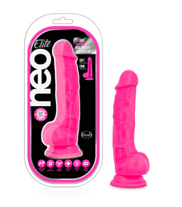 Neo Elite 7.5in Silicone Dual Density Cock W/ Balls Neon Pink