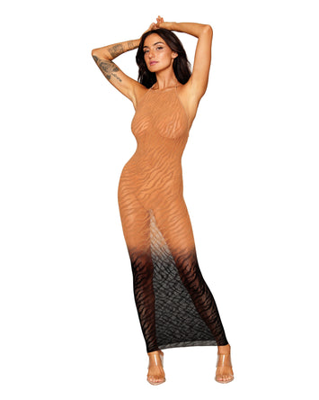 Zebra Knit Bodystocking Gown Black/copper O/s Default Title