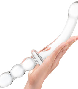 Glas 12in Girthy Ribbed G-spot Glass Dildo W/ Handle Grip Default Title