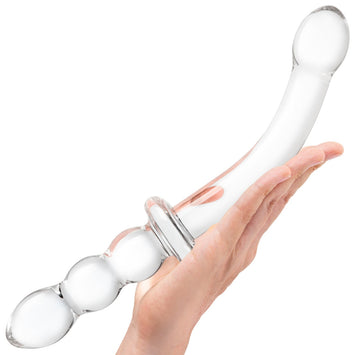 Glas 12in Girthy Ribbed G-spot Glass Dildo W/ Handle Grip Default Title