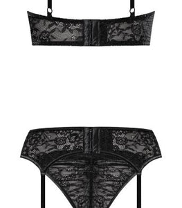 Ooh La Lace Demi Bra Garter & Tanga Black
