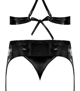 Liquid Onyx Halter Bra Waist Cincher & Panty Set Black 2xl