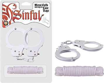 Sinful Metal Cuffs W/love Rope Black