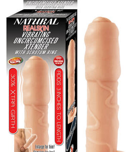 Natural Realskin Vibrating Uncircumcised Xtender W/ Scrotum Ring Flesh