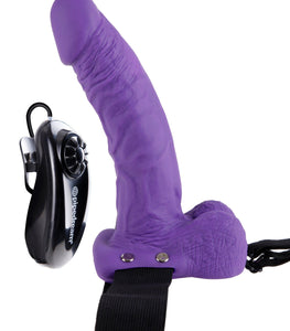 Fetish Fantasy 7 Vibrating Hollow Strap On W/balls Purple