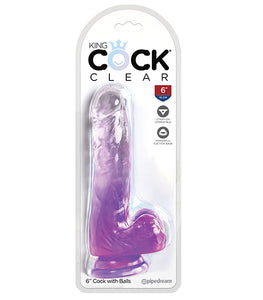 King Cock Clear 6in W/ Balls Purple