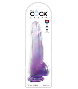King Cock Clear 10in W/ Balls Purple