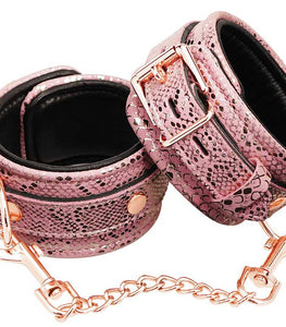 Microfiber Snake Print Wrist Restraints Pink W Leather Lining Default Title
