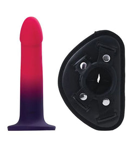 Duo Silicone Dildo (non Vibrating) With Harness Pink purple