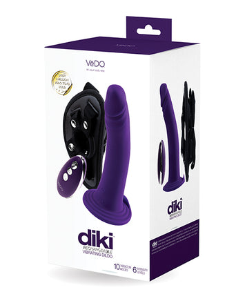 Vedo Diki Vibrating Dildo W/ Harness Deep Purple Default Title